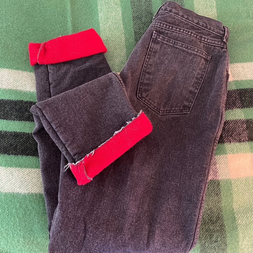 VINTAGE Land's End Black Wash Red Fleece Lined Jeans Size 10 Vintage sizing